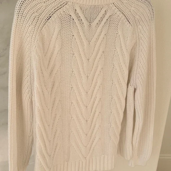 NWT • J Crew White Cotton Mock neck Cable Knit Sweater - Picture 2 of 3